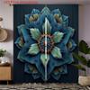 2D Flat   2pcs Navy Blue & Turquoise Floral Curtains - Semi-Sheer Textured Window Drapes with Large Leaf Pattern   Cordless Contem