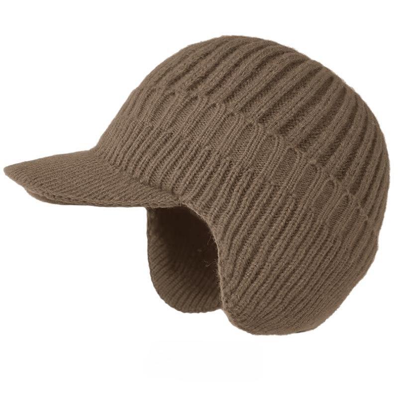 Middle And The Elderly Ear Protector Cold Hat Winter Fleece Thickened Men'S Warm With Brim Knitted Wool Hat Foreign Trade