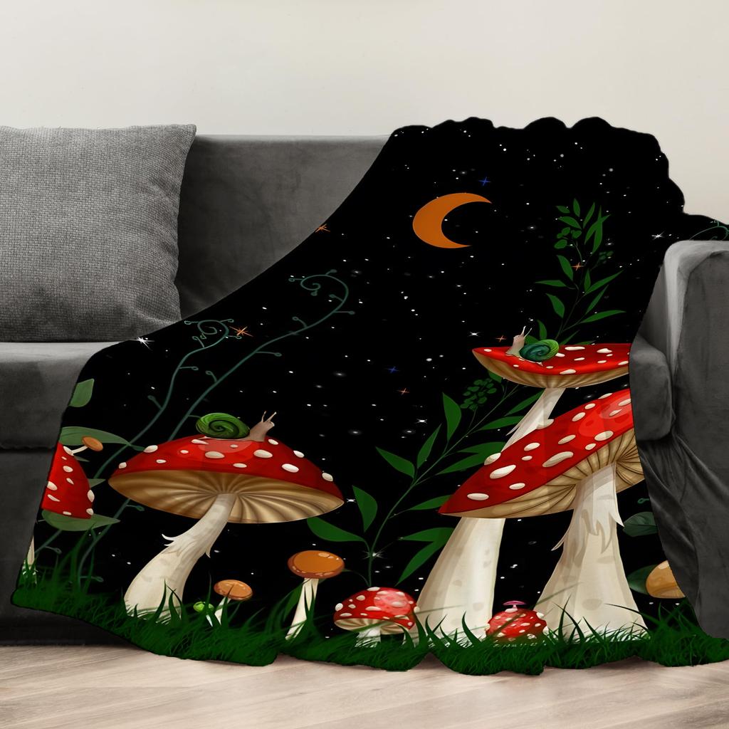 Flannel Mushroom Print Throw Blanket Super Soft Cozy Nap Blanket for Bed Sofa Office Travel Machine Washable Perfect Home Gift