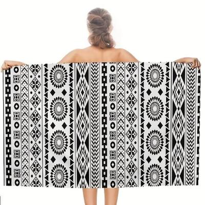 88flix Beach Towel, Geometric Pattern, Ethnic Print, Perfect for Bathing, Swimming, Beach, Pool, Large, Quick-Drying, Soft To the Touch
