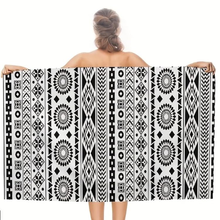 

88flix Beach Towel, Geometric Pattern, Ethnic Print, Perfect for Bathing, Swimming, Beach, Pool, Large, Quick-Drying, Soft to the Touch
