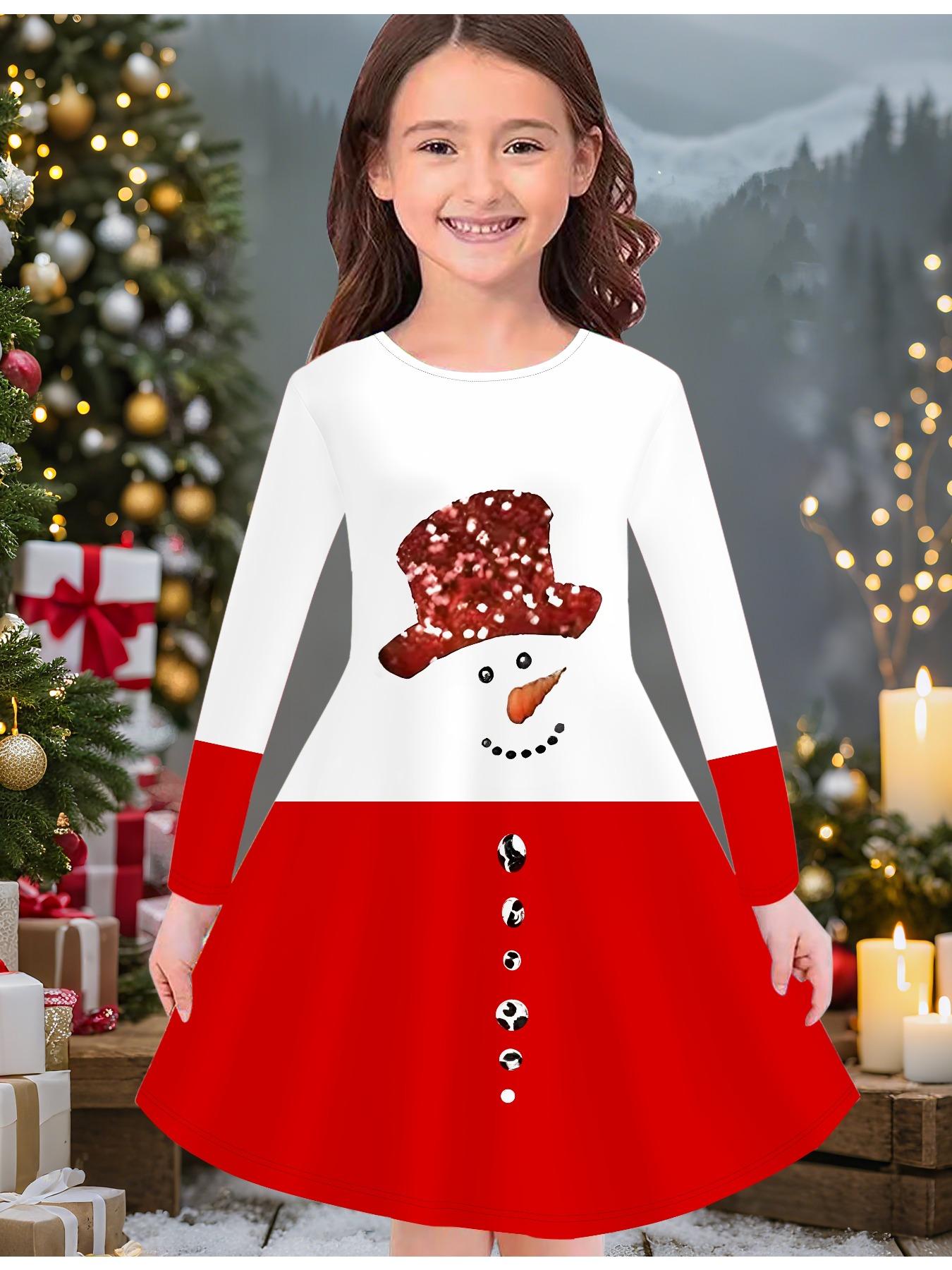 

Модное осенне-зимнее платье для девочек, 3D Рождественский принт, Круглый вырез, Длинное детское платье-футболка, Повседневное универсальное, Рождественская одежда 170