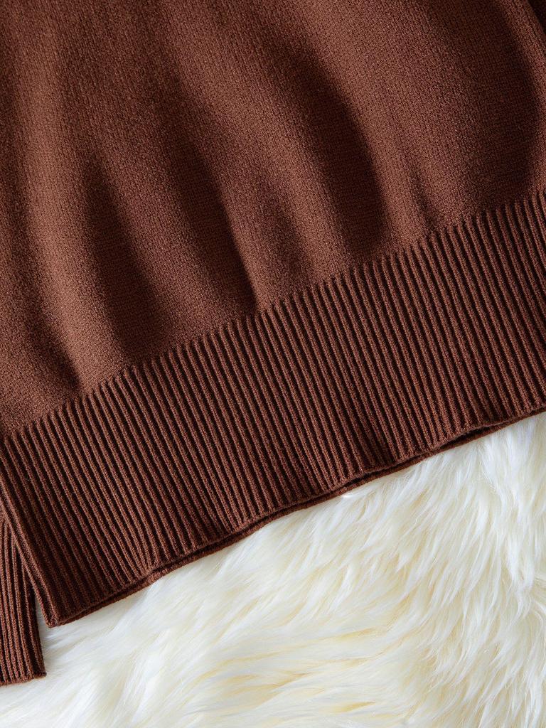 Damen einfarbiger Rippstrick Pullover - Herbst/Winter, Lockerer Schnitt, Rundhalsausschnitt, Lässiger Stil