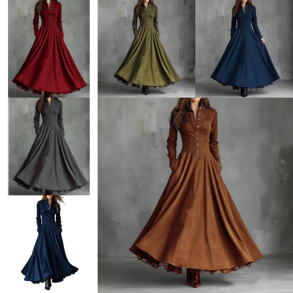 Maxi Abito Vintage Francese con Bordi in Pizzo e Dettagli a Bottone per Eleganti Occasioni da Festa
