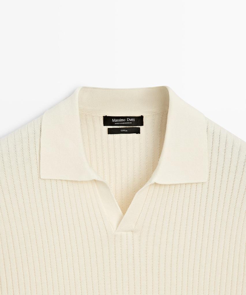 Masimodutti 100% Cotton Ribbed Knit Polo Shirt