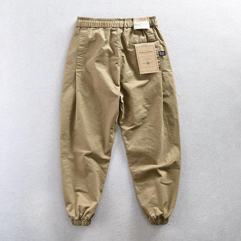Autumn Men's Casual Elastic Waist Cargo Tapered Pants Cotton Drawstring Design Fashionable Streetwear & Workwear Trousers