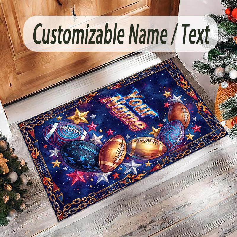 Soccer Theme Crystal Velvet Floor Rug Personalized Custom Name Text Warm Carpet Home Decoration
