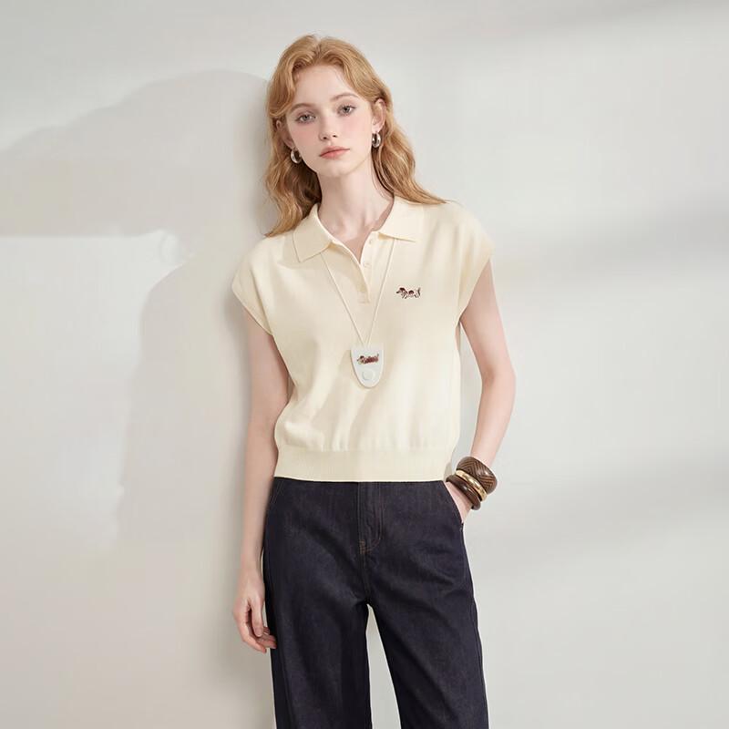 Westlink Women's Polo Collar Embroidered Knit Top