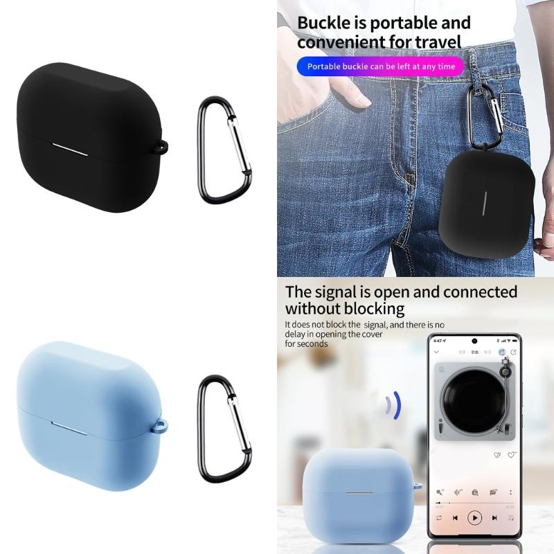 Silicone Cover with Carabiner Protective Wireless Charging Headphone Wireless Earphone Accessories for Buds 3 Men Women