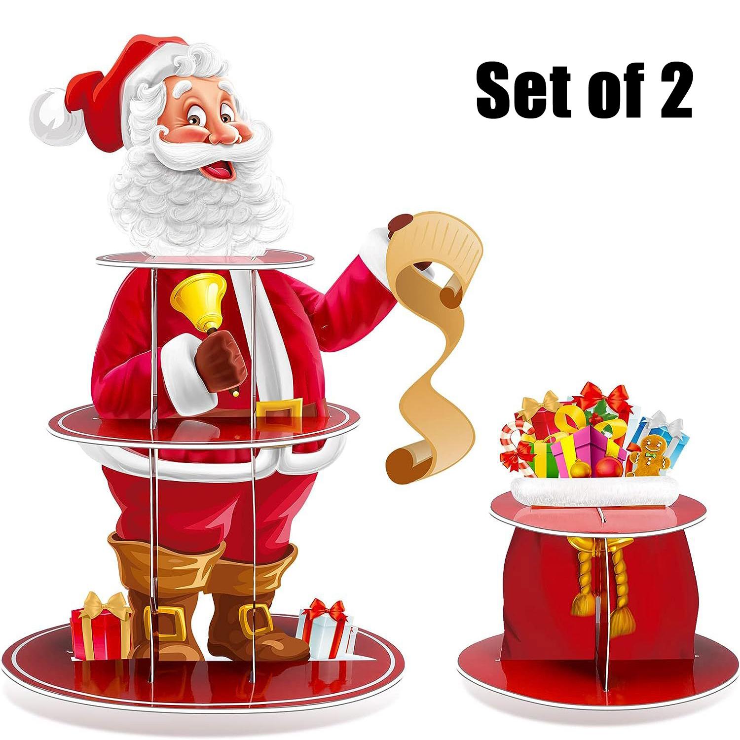 

1/2/3 комплекта рождественских подставок для торта, бумажный поднос для десерта, украшение в виде Санта-Клауса, украшение на день рождения, 3-х уровневые круглые подносы для десерта 1 Set