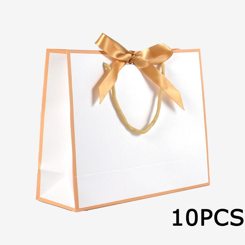 WTEMPO Ribbon Bow Paper Bags with Handles DIY Universal Packaging Bags Simple Elegant Shopping Bags Perfect for Birthday Wedding and Other Festivals