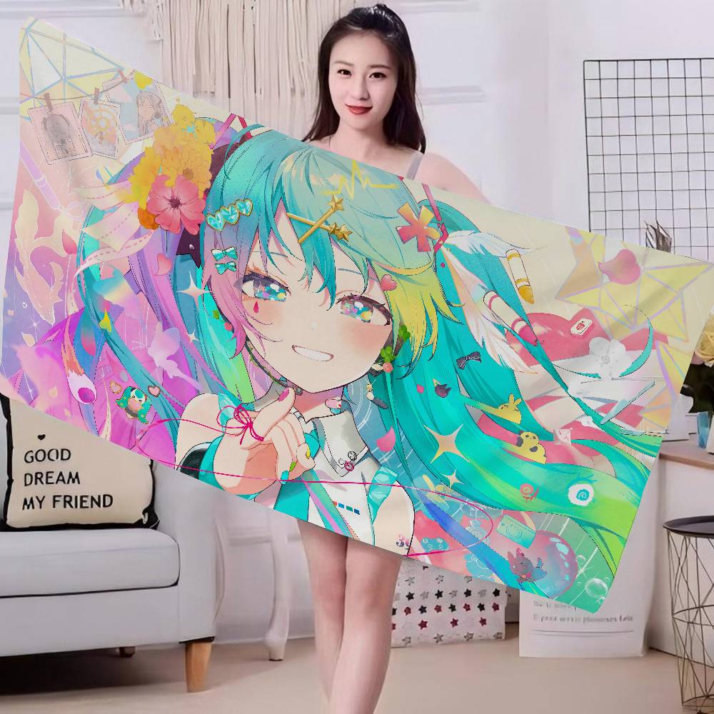 Virtual Singer M-Miku Cute Big Microfiber Beach Towels Quick Dry Towel Sand Beach Towels Pool Towel for Travel Swim Pool Yoga
