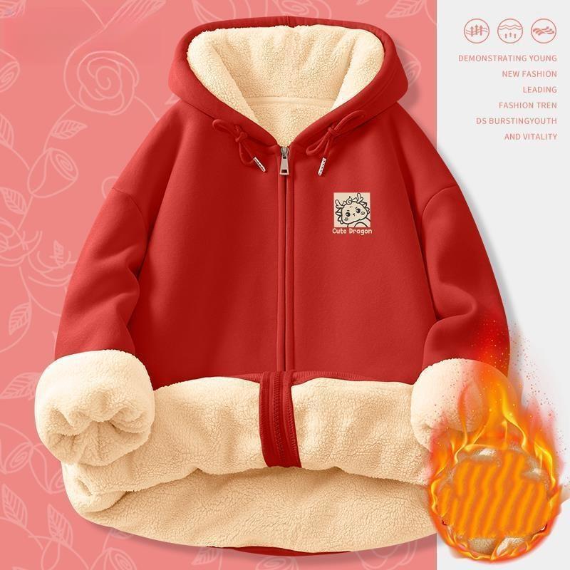 Plus Sametový Silný Svetr Zima Jehněčí Samet Vánoční Rok Draka Ležérní Sportovní Větrovka