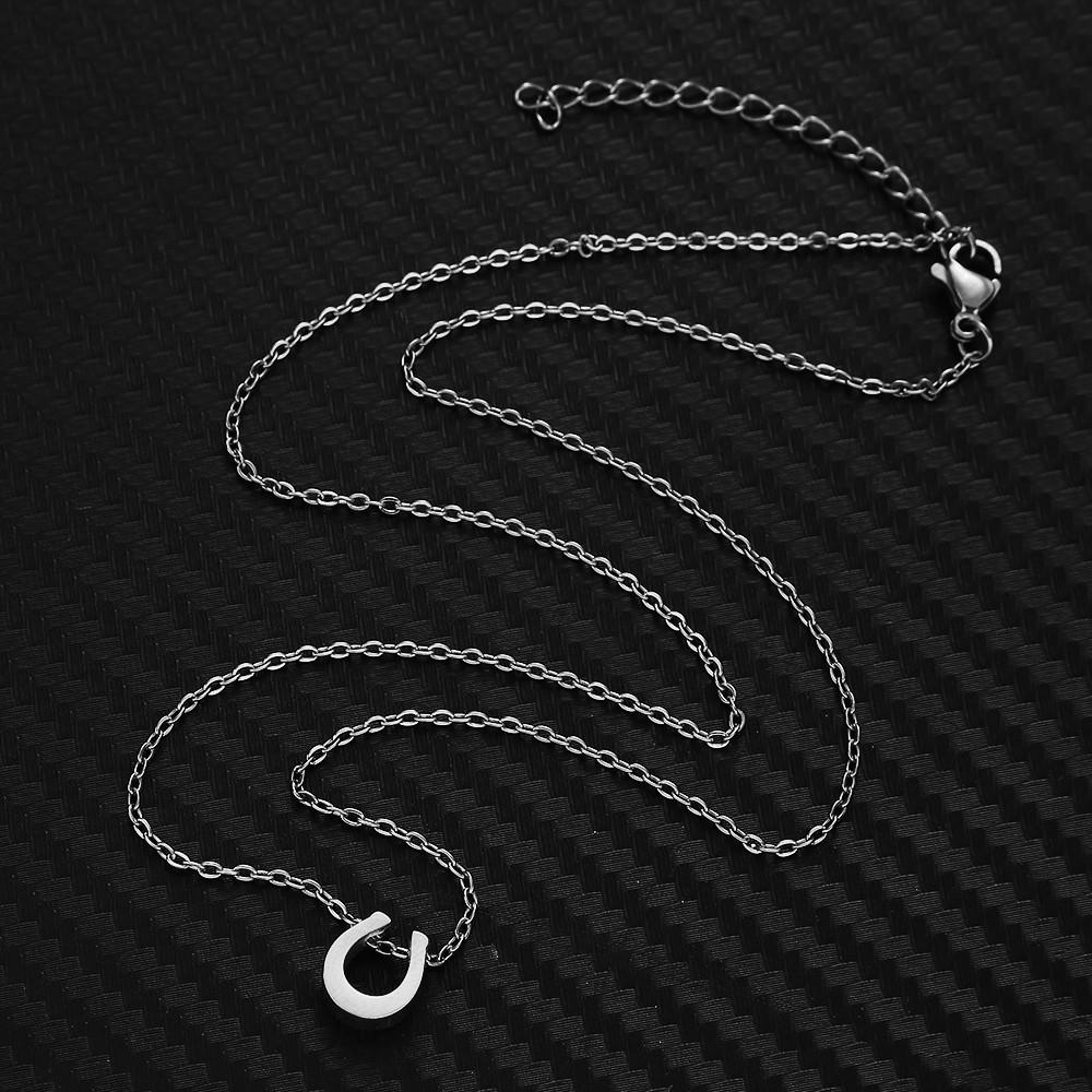 Korean Style Stainless Steel U-Shaped Pendant Necklace with Lobster Clasp Adjustable Chain - Christmas Gift