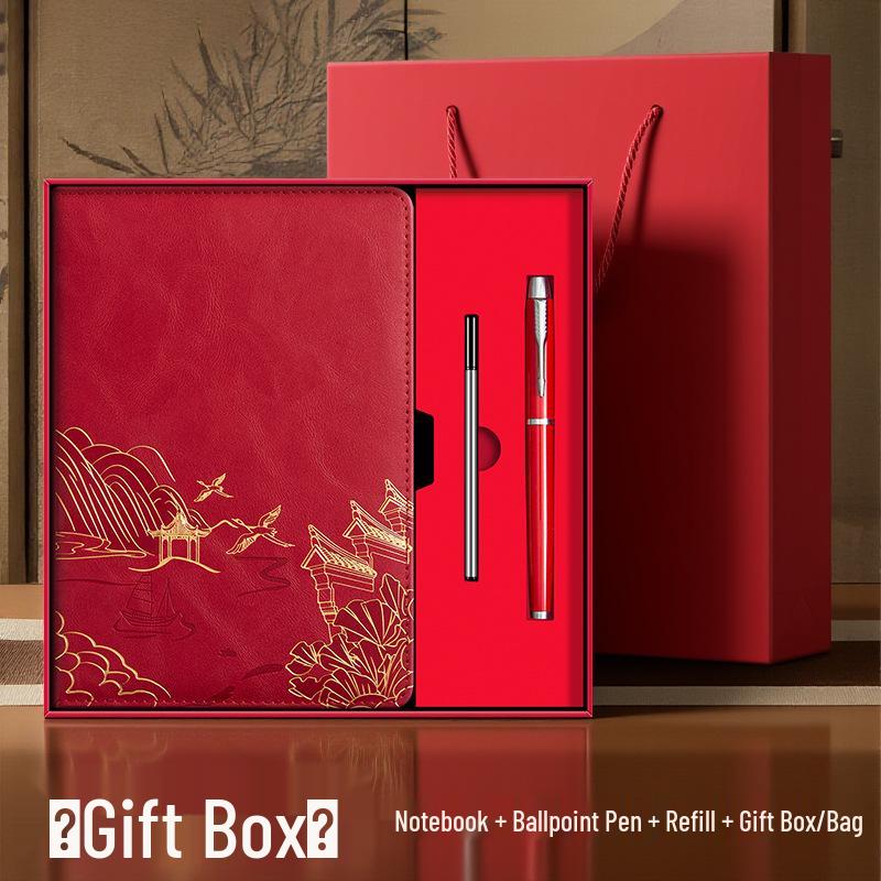A5 Chinese Style Leather Business Notebook Gift Set