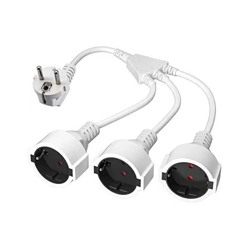 European Plug 3x1.5mm² One-to-Three Power Extension Cord with Protective Connector, 0.34m