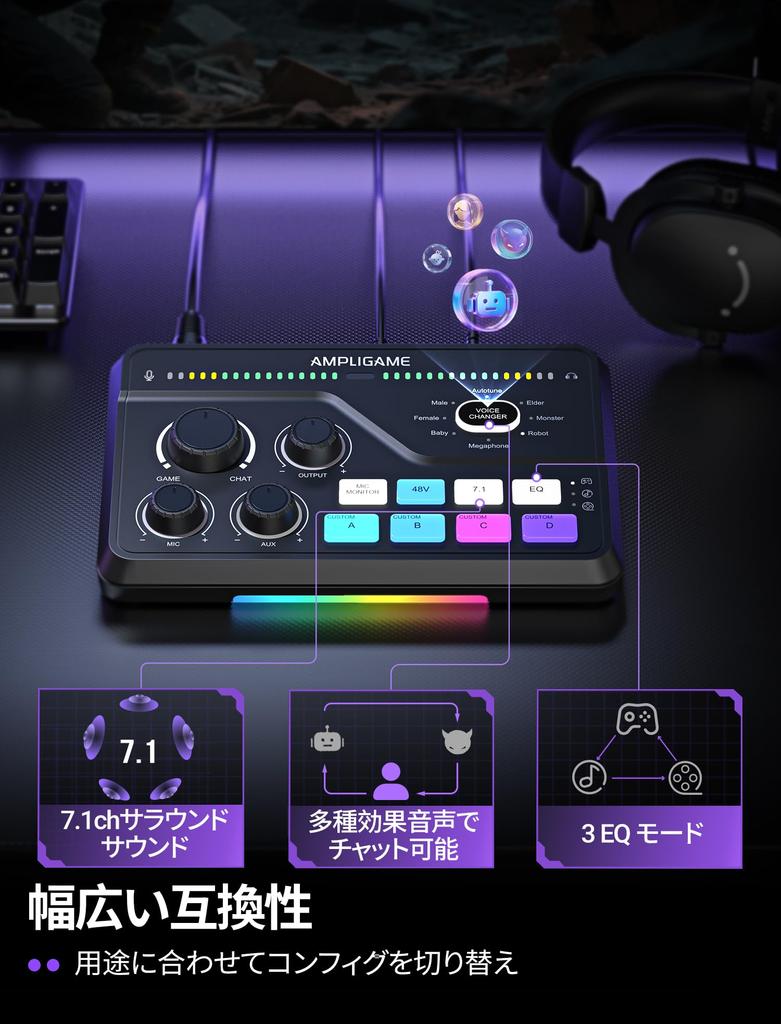 FIFINE AmpliGame SC8 Streaming Audio Audio Interface with Audio Balance Compatible with Gaming Mixer for Game Live and Music Voice 48V Phantom Custom