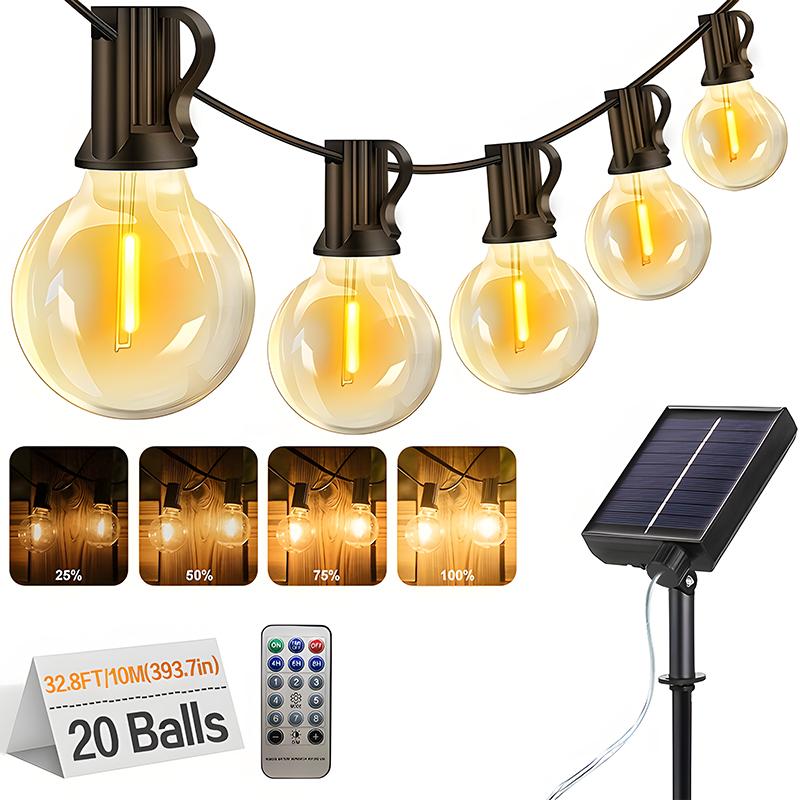 Solar String Lights Outdoor G40 Patio Lights with LED Shatterproof Bulbs,Weatherproof Hanging Lights for Garden Backyard Bistro