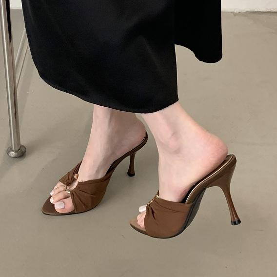 Eilyken Summer Woman Slippers Fashion Open Toe Thin High Heels Shoes Street Style Stripper Party Slides