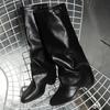 Fashion Fashion Wide Leg Knee High Boots Women Autumn Winter Slip On High Heels Pants Boots Woman Pu Leather Long Botas Plus Size 36-43