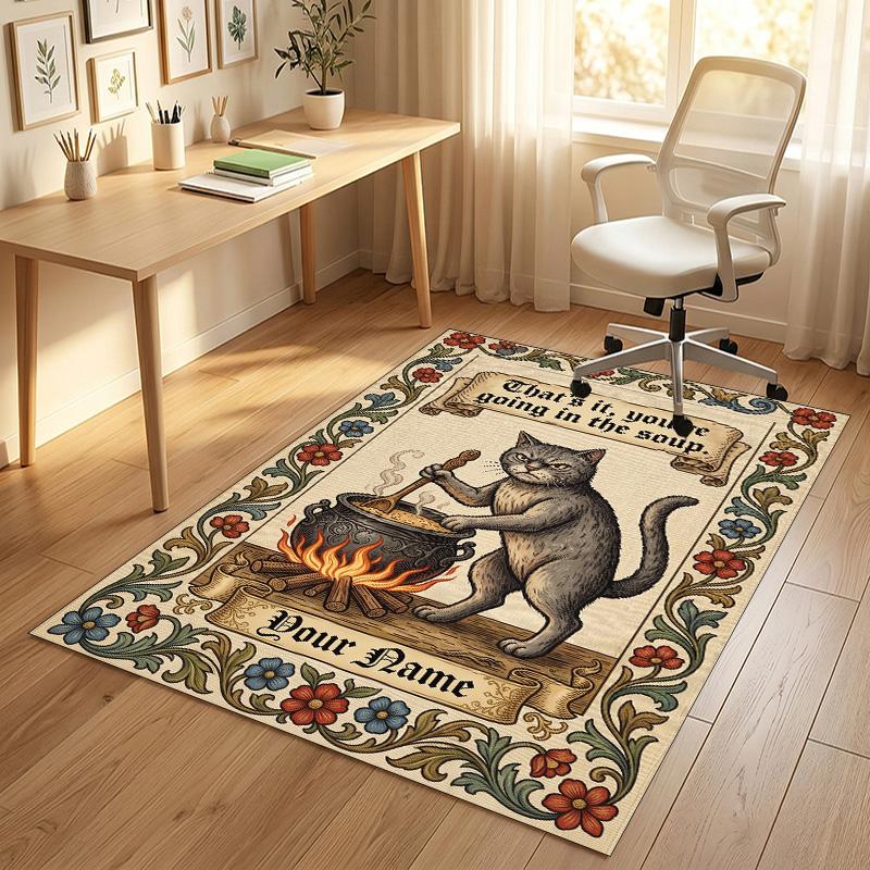 Cat Theme Crystal Velvet Rug Personalized Custom Name Text Soft Floor Mat Home Decor