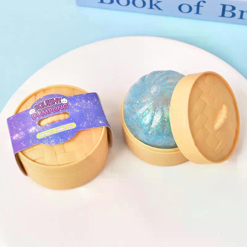 Colorful Glitter Dumpling Release Ball Sensory Squeeze Toy For Stress Balls Simulation Food Squishies Bun Steamer Squeeze Gifts