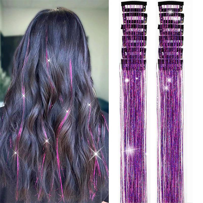 Box Set of 12 Pieces of Wigs with Laser Gold Wire Extensions for Women's Shiny Colored Silk Wigs