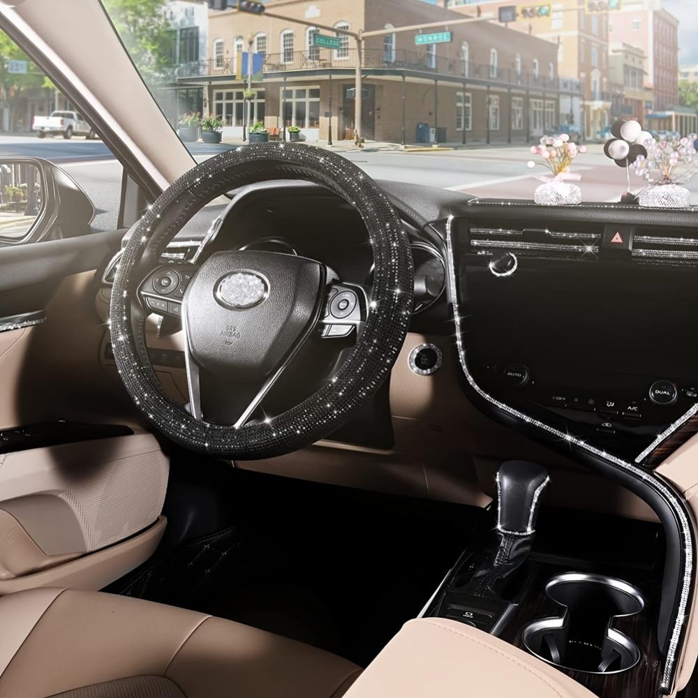 1pc Car Rhinestones Steering Wheel Cover With Crystal Artificial Diamond Sparkling Car Steering Wheel Protector