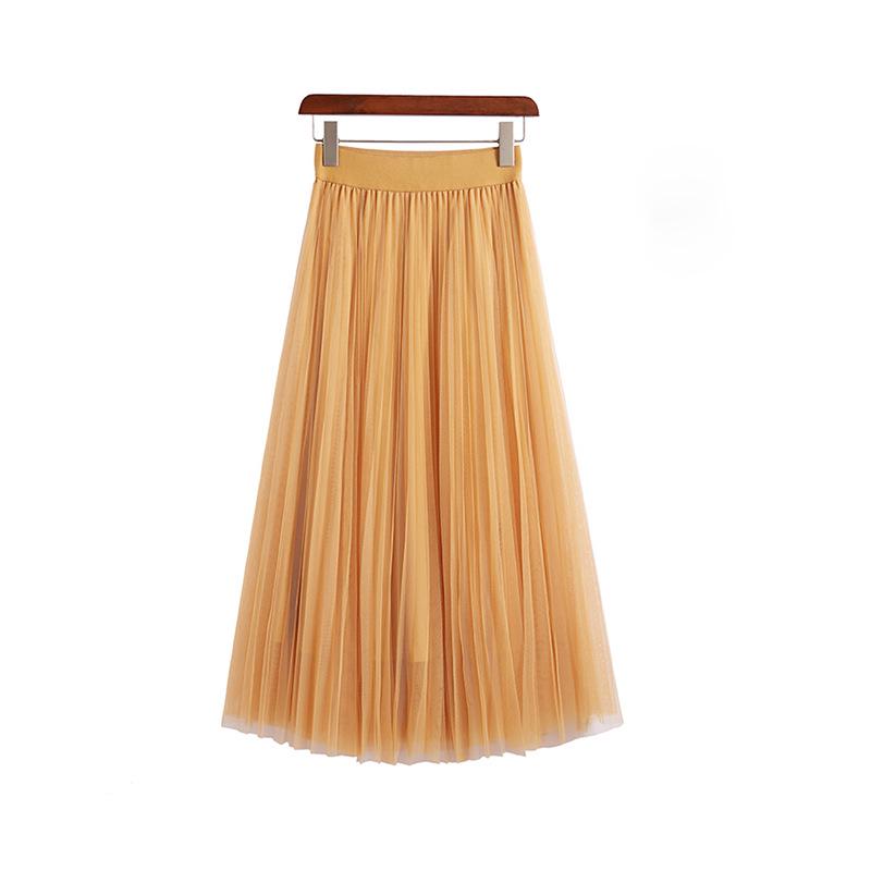 Round Versatile Three-Layer Mesh Pleated Long Skirt for Women - 6-Meter Wide Hem, 2026 Spring/Summer Collection