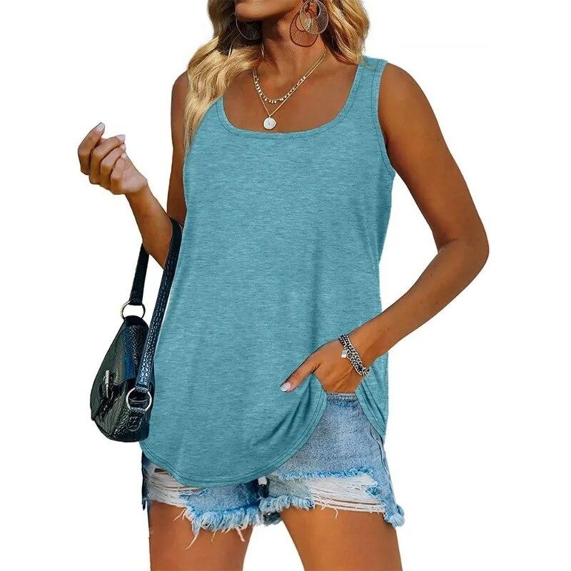 Sleeveless Square Neck Solid Women Tank Tops Fashion Loose Casual Summer Vest Women Elegant Plus Size Office Ladies Tanks Camis 30758