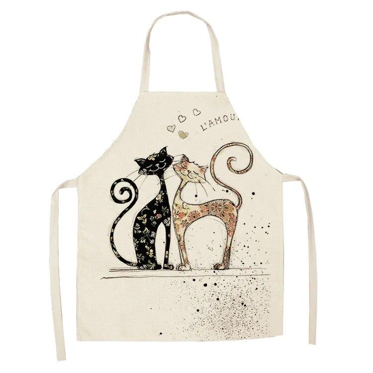 1 Pack Cute Cat Pattern Kitchen Cooking Baking BBQ Aprons for Men and Women Linen Bibs Home Cleaning Accessories
