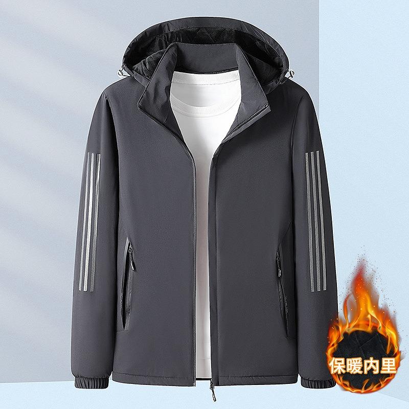 New Winter Cotton-padded Coat Men's Large Size Velvet Thickened Outdoor Sports Loose Jacket Three Bars Cotton Jacket