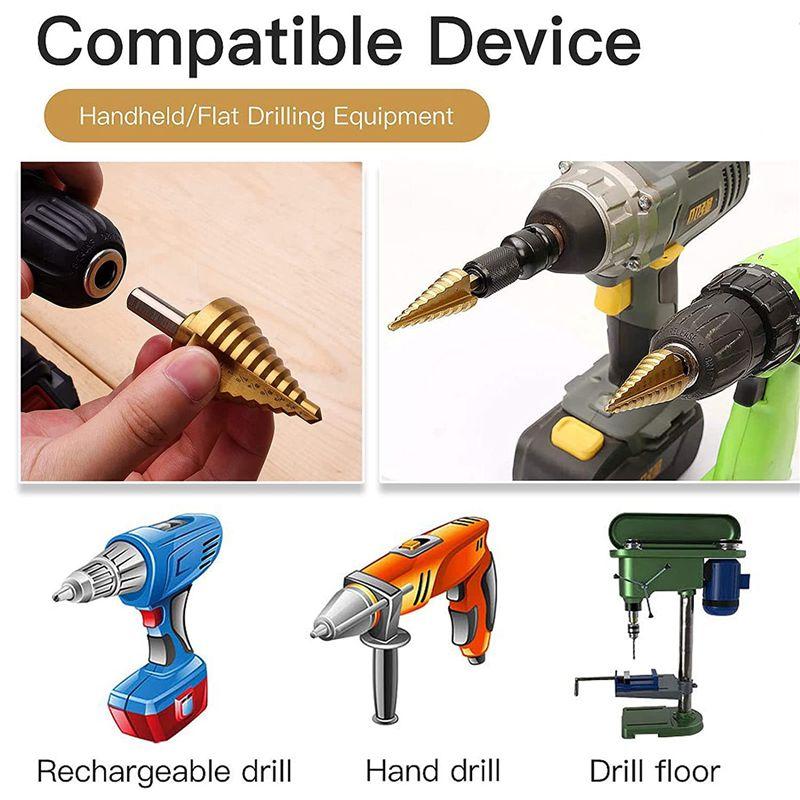 A60Z6 Pcs Step Drill Bit Set Titanium HSS Unibit Drill Bits From 1/8 Inch To 1-3/8 Inch Stepped Up Bits & Center Punchmay
