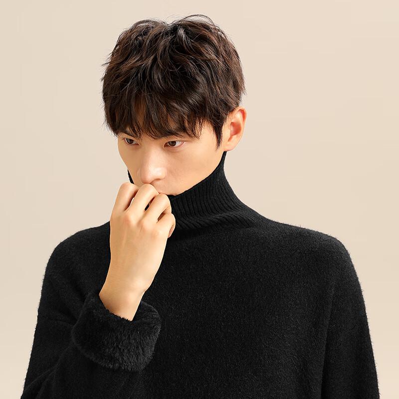 MINISO Men's Soft Fleece Lined Turtleneck Sweater