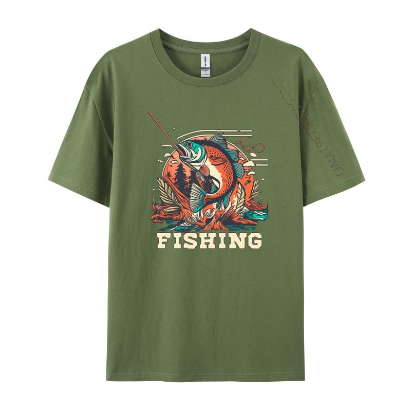 Fishing TShirt NEW YEAR DAY All Cotton Tops Tees Printed Tshirts Cheap Tshirts Oversized T Shirt Men
