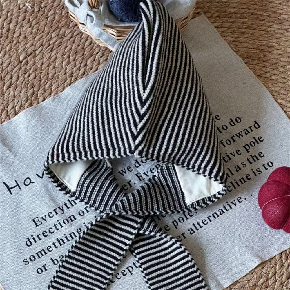 Thick Children's Scarf Hat Striped Design Kids Warm Cap Versatile Knitted Hood Scarf  Unisex Baby
