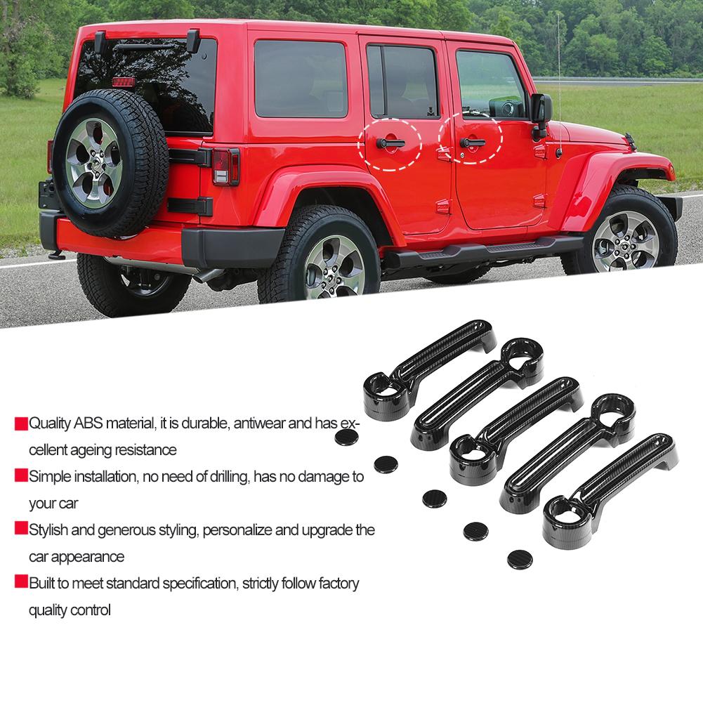 10pcs Carbon Fiber Style Exterior Door Handle Cover Trim Fits for Jeep Wrangler JK 0717