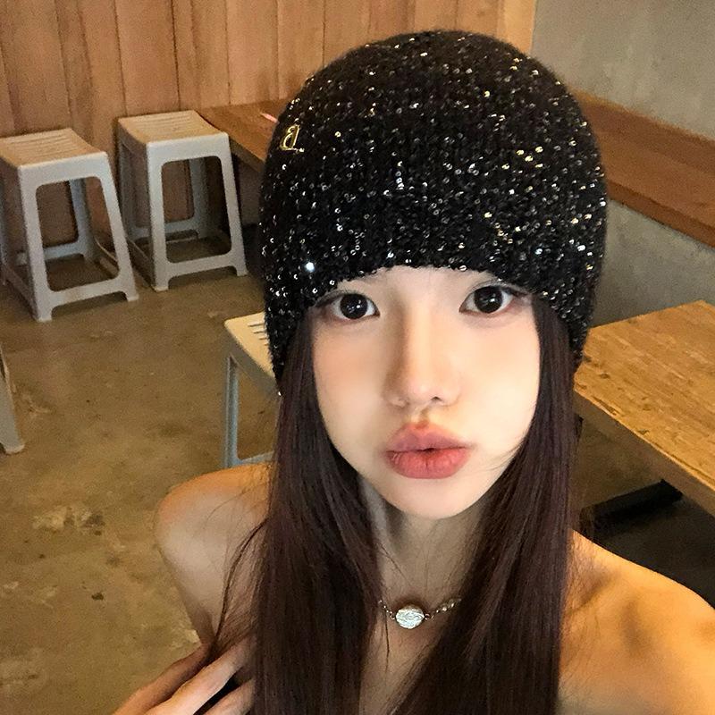 Zhao Ruth sequined knitted stack hat children's new bow Spice Girl headgear tide