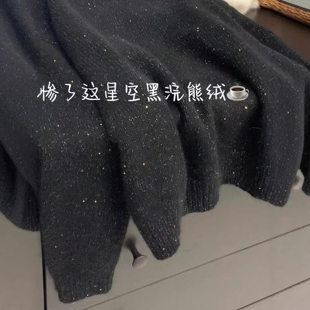 Beautiful starry sky sequins black high-matching raccoon fleece sweater women's soft waxy knitted top