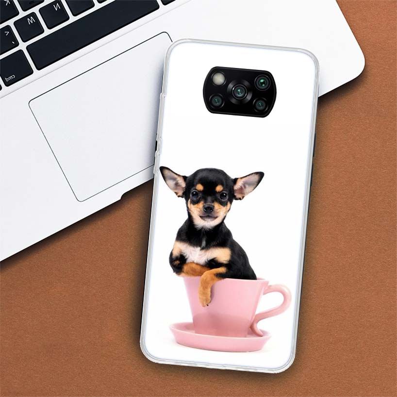 Pouzdro na telefon pro štěně čivavy, psíky v šálku, pro Xiaomi Mi 11 Lite 11i 12X 12 9 8 11T 10T 9T Pro 10 5X 6X Ultra 5G Kryt Coque Capa