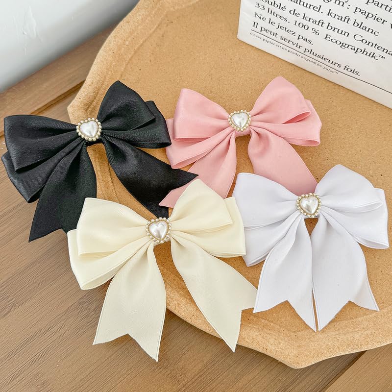 Heart-shaped pearl ribbon clip, pink [product]