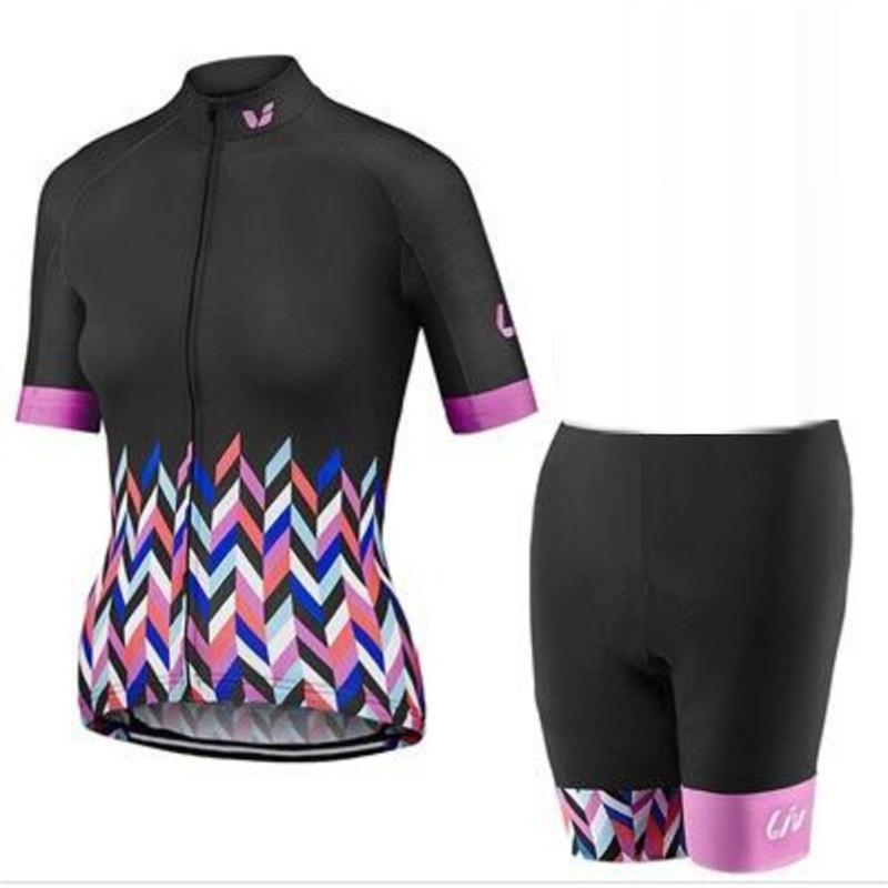 2026 Damen Sommer Kurzarm Radsportbekleidung LIV Rennrad Trikot Set Trägerhose mit Gel-Polster Sportanzug Damen Fahrradkleidung