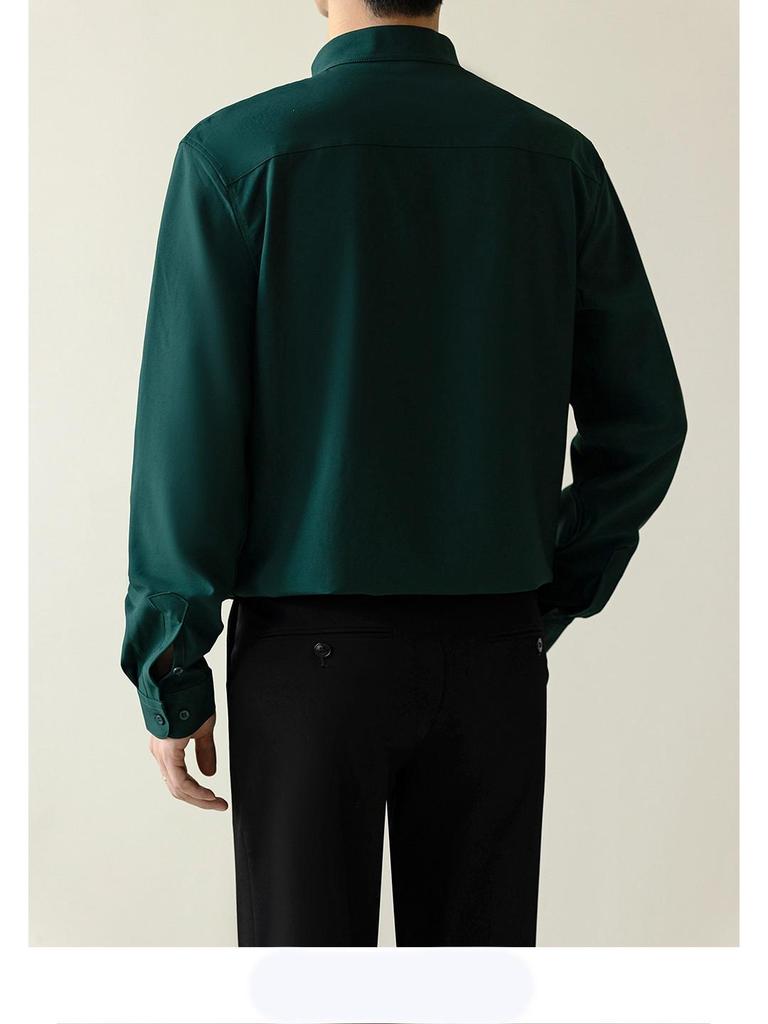 Men's Autumn Light Mature Style Non-Iron Slim-Fit Korean Ice Silk Long-Sleeved Shirt