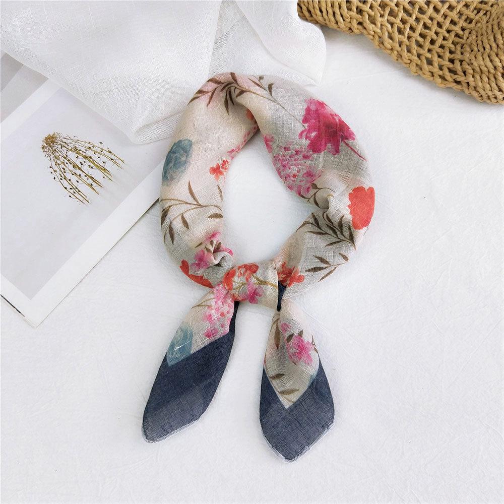 

Маленький квадратный шарф из хлопка и льна, шелковый шарф, женский, весна и осень, новый стиль, художественный и универсальный, модный, темпераментный шарф-повязка на голову 58*58cm