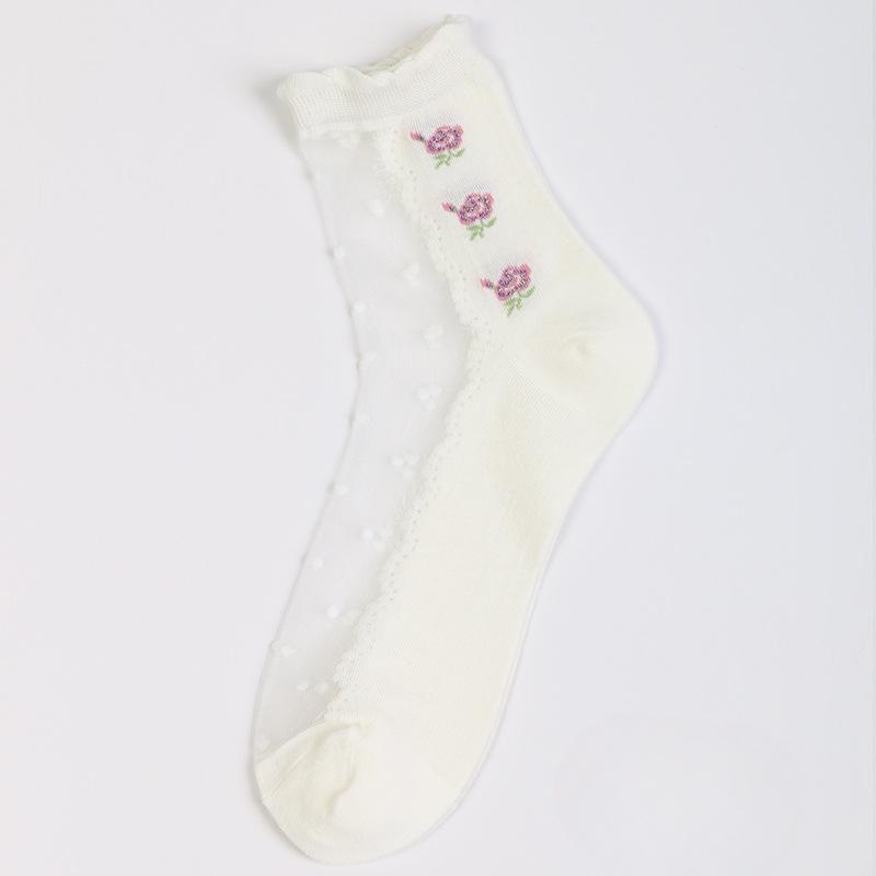 Female Spring and Summer Thin Fashionable Breathable Glass Silk Rose Crystal Stockings
