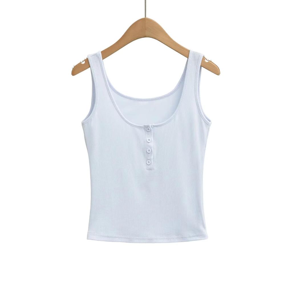 American Style Women's Waist-Cinched Button-Down Cardigan Vest and T-Shirt Two-Piece Set