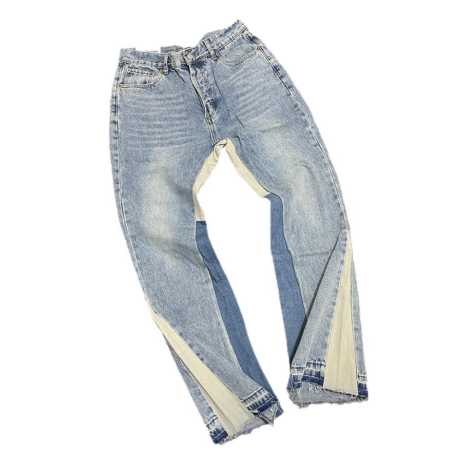 Trendy Wijde Jeans, Gewassen, Slijtageplekken, Patchwork, Unisex Stijl
