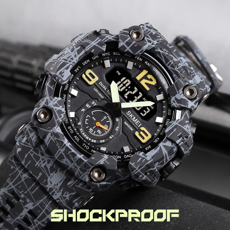 SKMEI Shockproof Waterproof Digital Digita Wristwatch For Men Dual Movement LED Light Sport Quartz Watch Male Electronic Watches