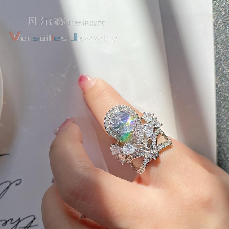 Princess Pink Premium Plated 18K Rose Real Gold Full Diamond Ring Two-Color Treasure Crown Ring Jewelry Women