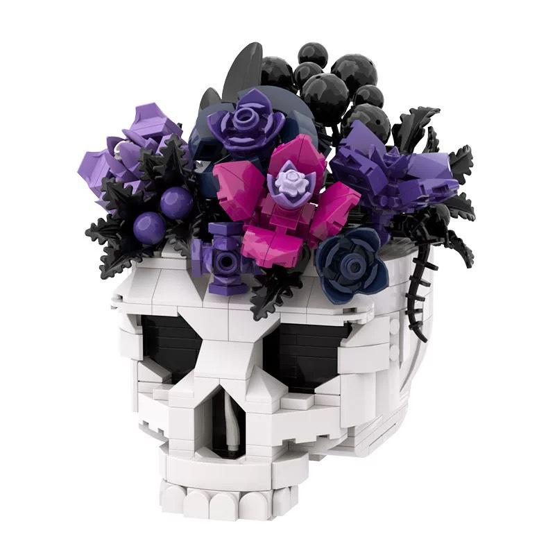 Halloween Crow Head Skull Bone Flower Rose Flower Small Particle Assembled Creative Building Block Model